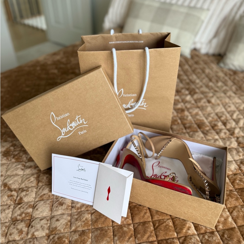 Christian Louboutin Red Patent Slingbacks with Gold Chain Detail